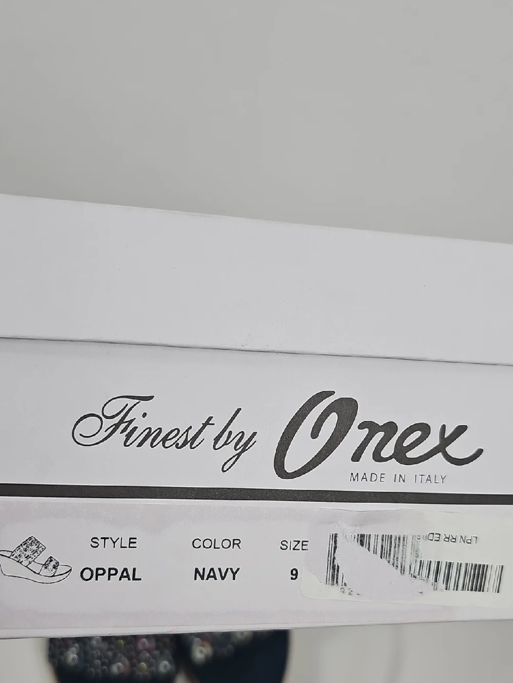 NIB Onex Oppal Beaded Cork Wedge Slides Rhinestone Laser Cut Navy Blue 9